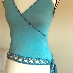 Bebe Turquoise Blue Crochet Halter Top